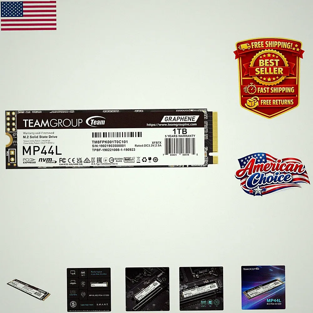 Ultra Fast 1TB M.2 NVMe SSD with SLC Caching - Read/Write Speeds 5000/4500MB/s