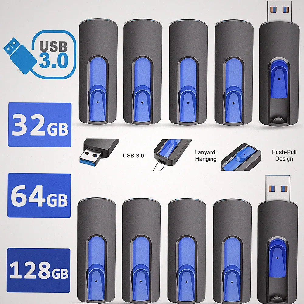 USB 3.0 5/10/100 32GB 64GB 128G 256G USB Flash Drive High Speed Wholesale Blue