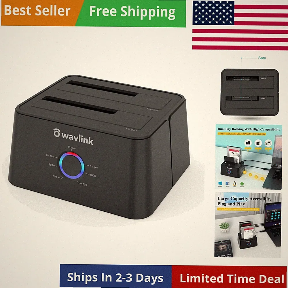 USB 3.0 and USB C to SATA Dual-Bay External Hard Drive Docking Station for 2....