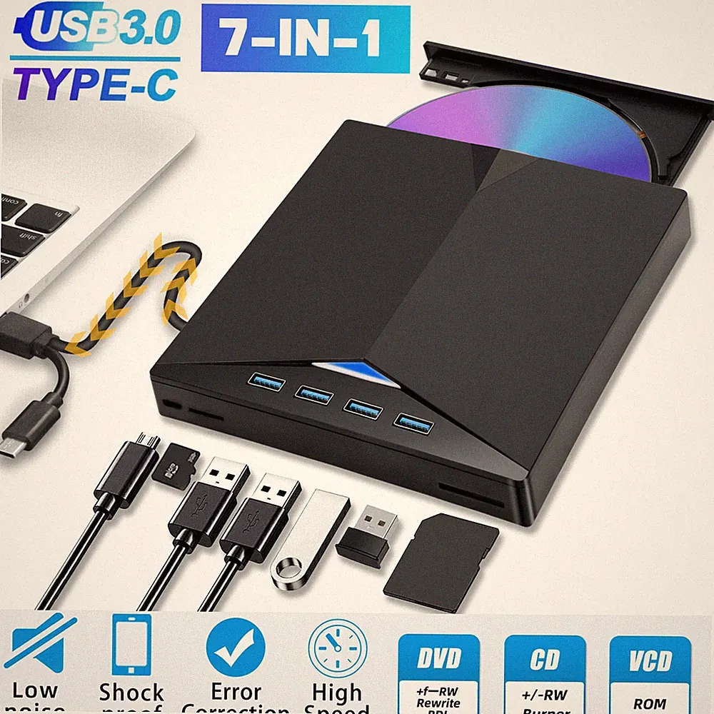 USB 3.0 External CD DVD Writer Drive Burner Reader Player for Windows 7/8/10/11
