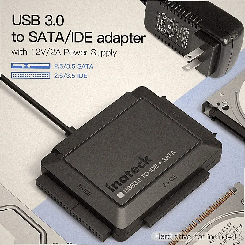 USB 3.0 to IDE & SATA External Hard Drive Reader 2.5" 3.5" HDD SSD Power adapter