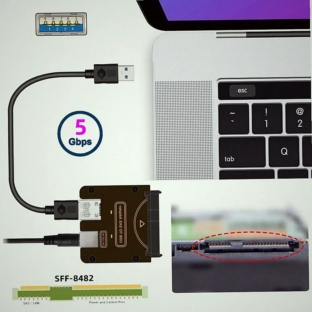 USB 3.0 to SAS Adapter for SFF-8482 SAS Hard Disks to USB 3.0 Converter Adapter