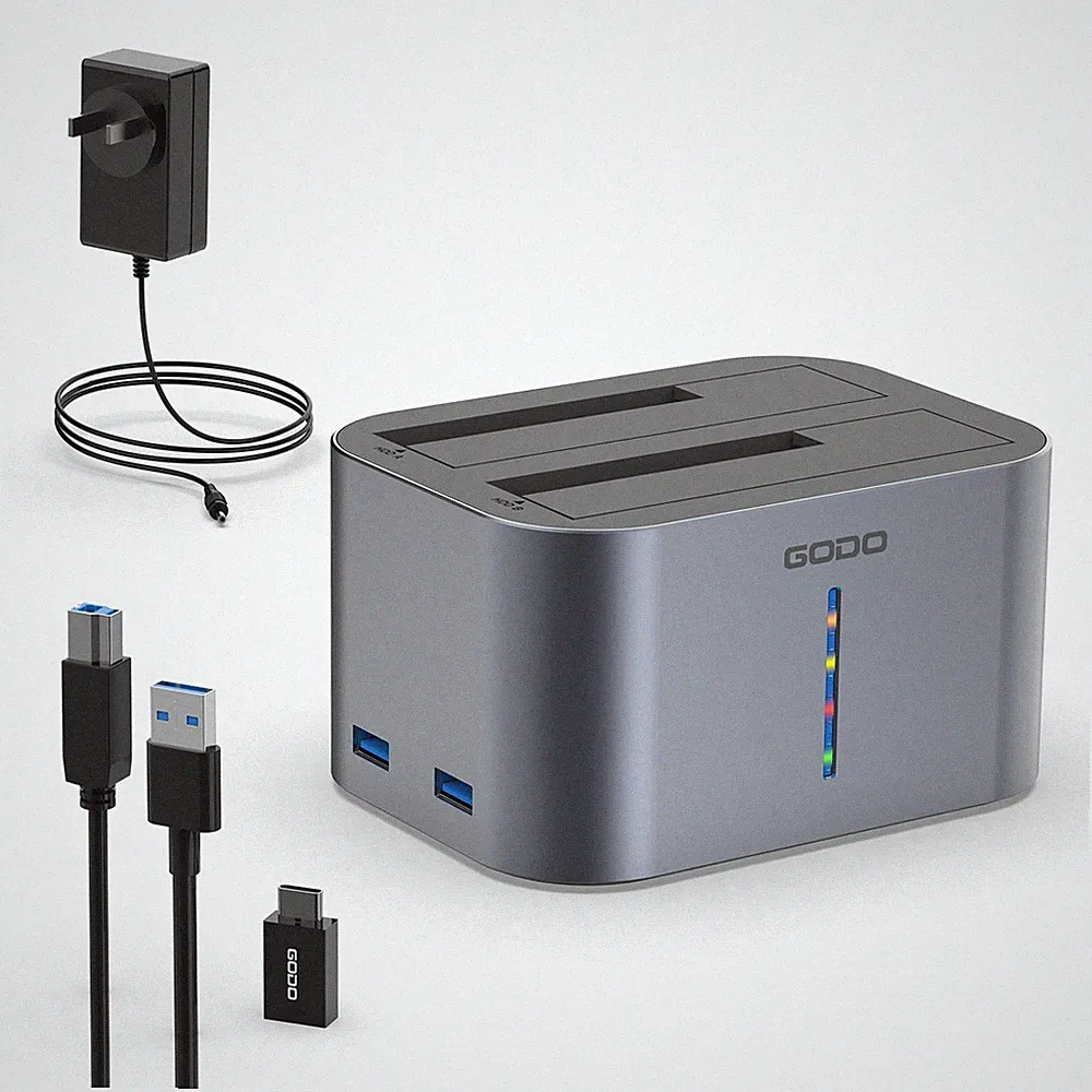 USB 3.0 To SATA Dual Bay Hard Drive Docking Station RGB 2 Port Hub 2.5 3.5