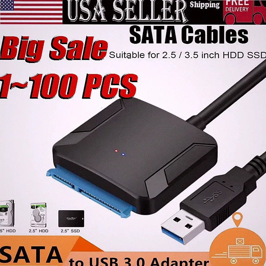 USB 3.0 to SATA External Hard Drive Reader 2.5" 3.5" HDD SSD Power adapter LOT
