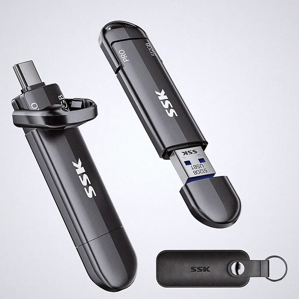 USB Flash Drive 512GB SSD External, TLC NAND Solid State Drive Dual USBC USBA...