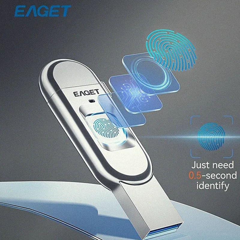 USB Flash Drive, EAGET 64GB Fingerprint-encrypted High-Speed USB 3.2