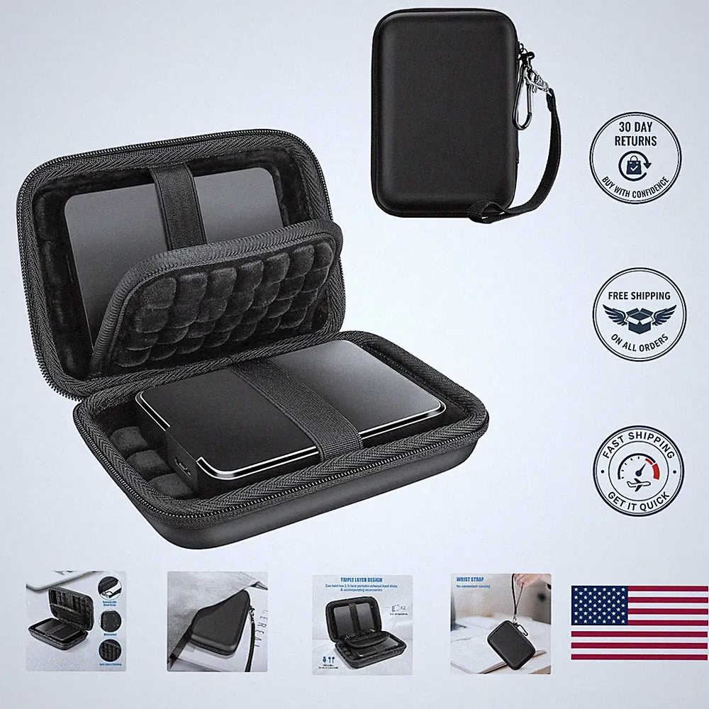 Water-Resistant Hard Drive Case for 2 x 2.5 Inch External Drives - Black