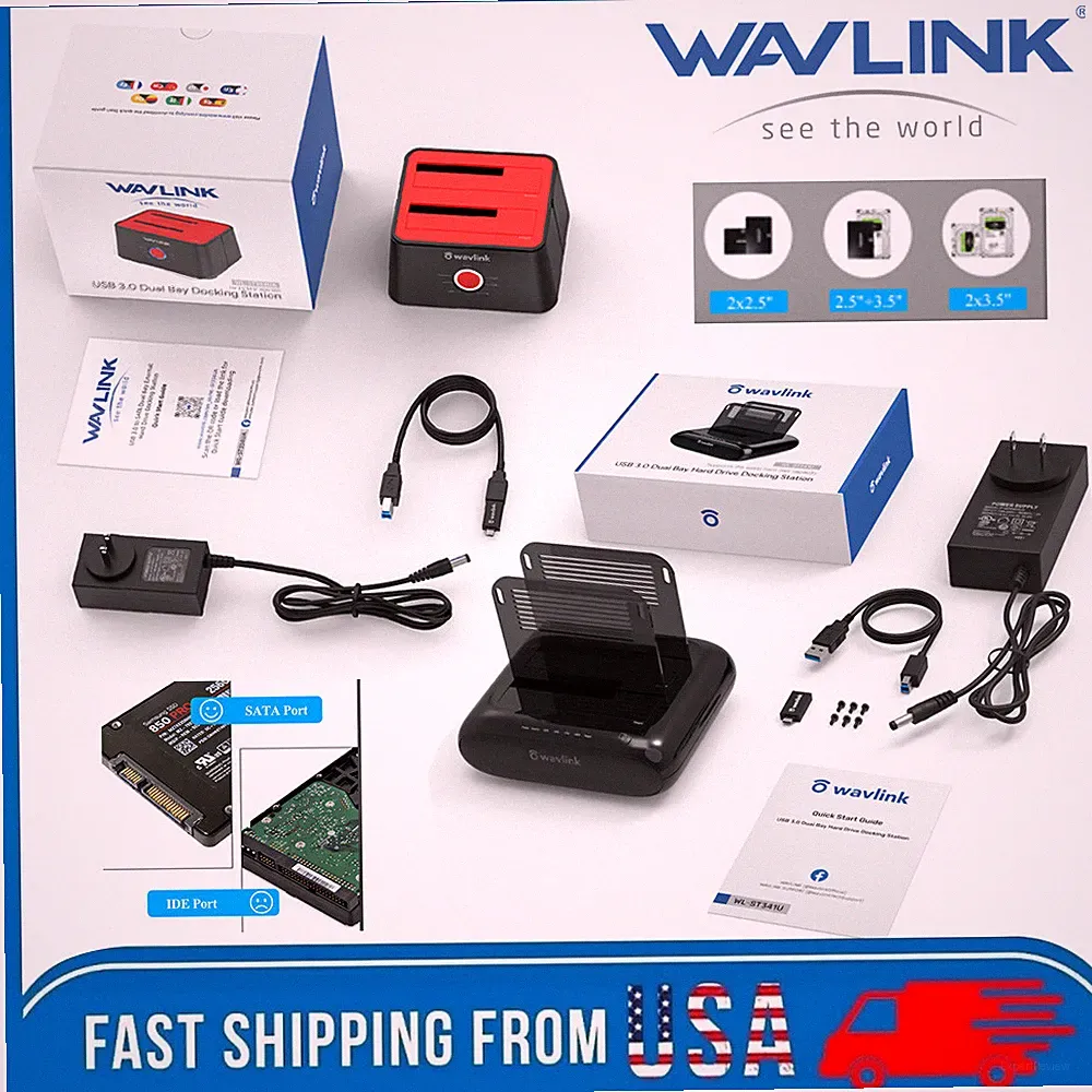 Wavlink 2 Bay Hard Drive Docking Station Type C/USB A for 2.5''/3.5'' HDD SSD