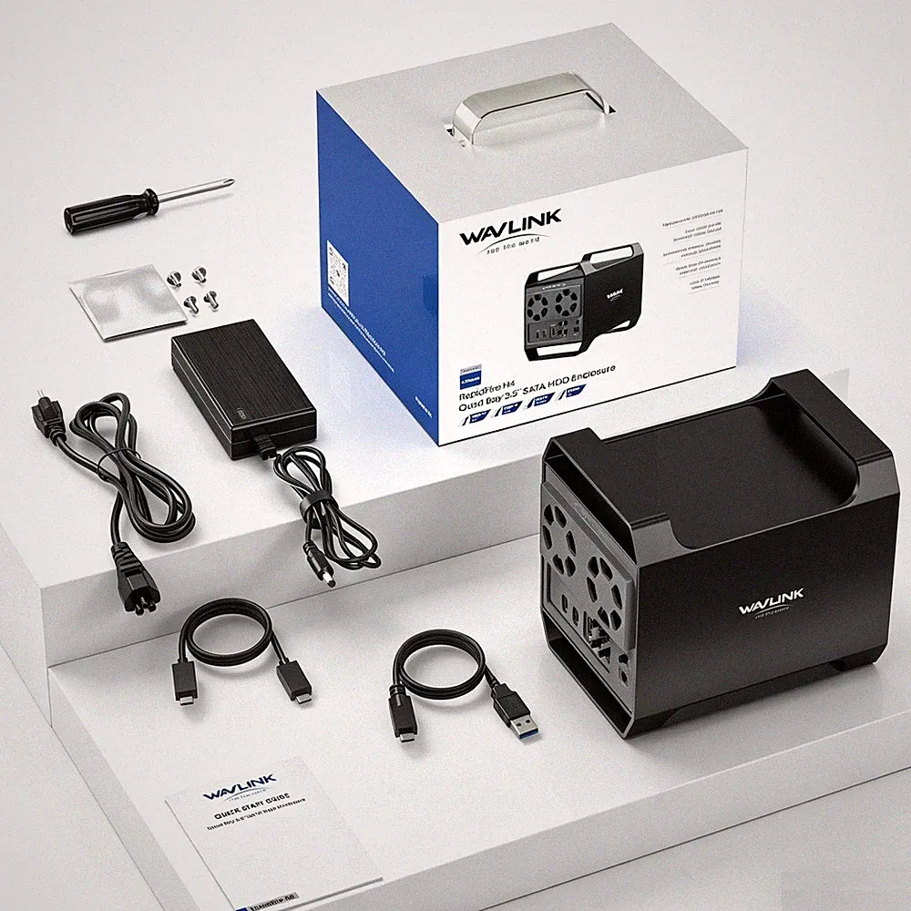 WAVLINK 4-Bay Hard Drive Enclosure for 3.5"/2.5'' SATA HDD/SSD Max 88TB 4K HDMI