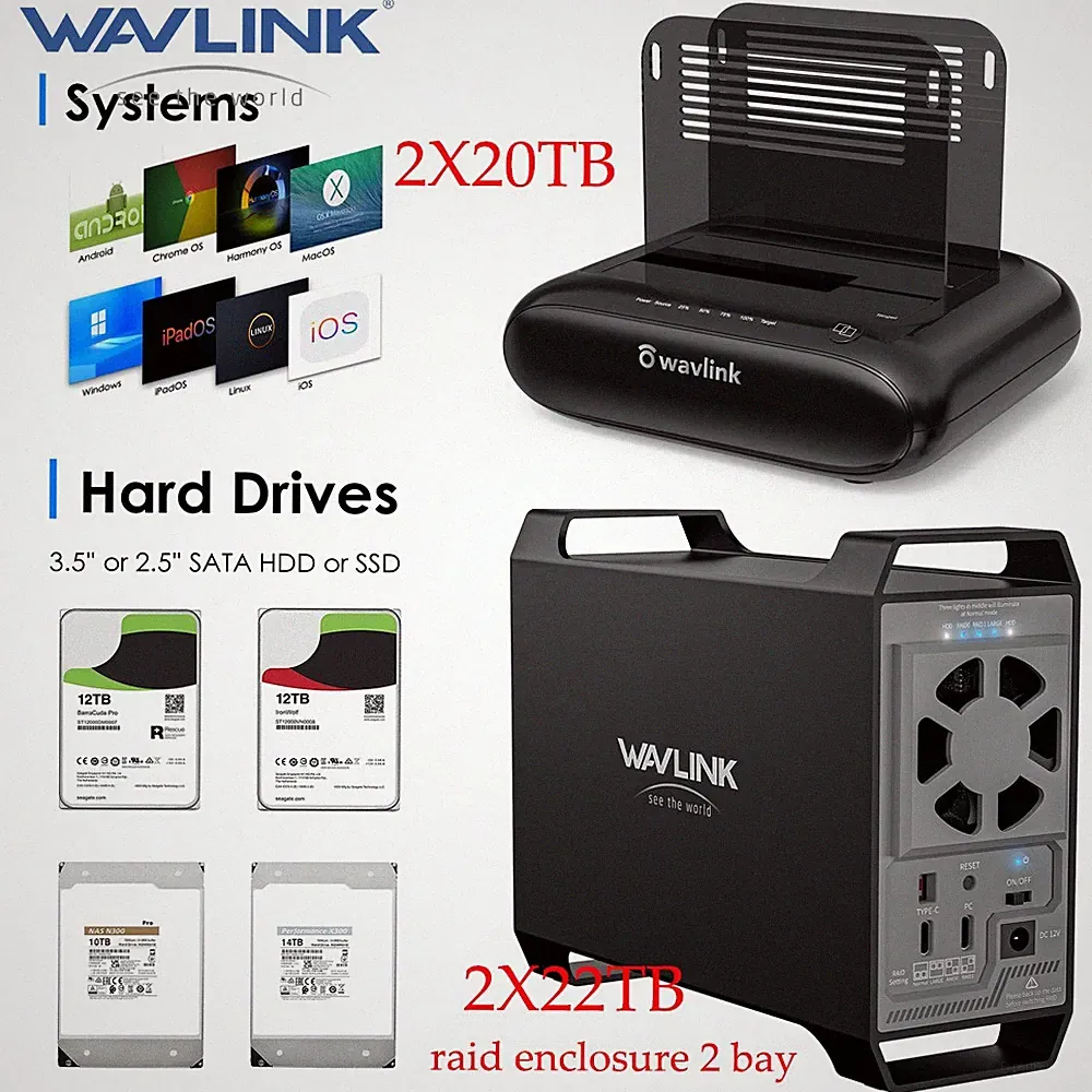 wavlink External Hard Drive Enclosure 2.5'' 3.5'' HDD SDD Dock 2 Bay/4 Bay Hub