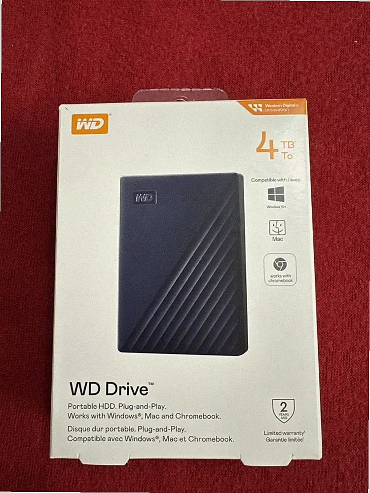 WD Drive Portable 4 TB HDD External Hard Drive Windows + Mac + Chromebook New