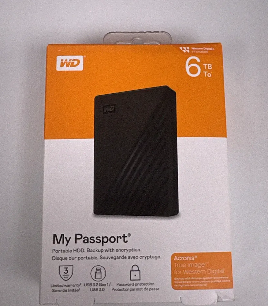 WD - My Passport 6TB External USB 3.2 Portable Hard Drive - Black
