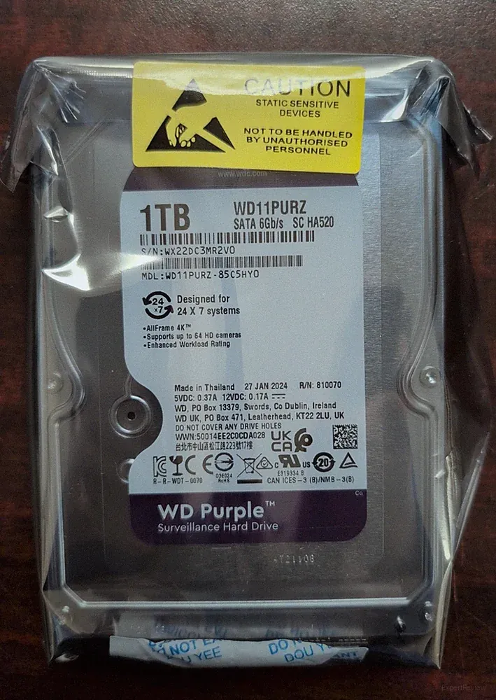 WD Purple 1TB Internal Hard Drive Surveillance HDD 3.5" SATA III 64MB WD11PURZ