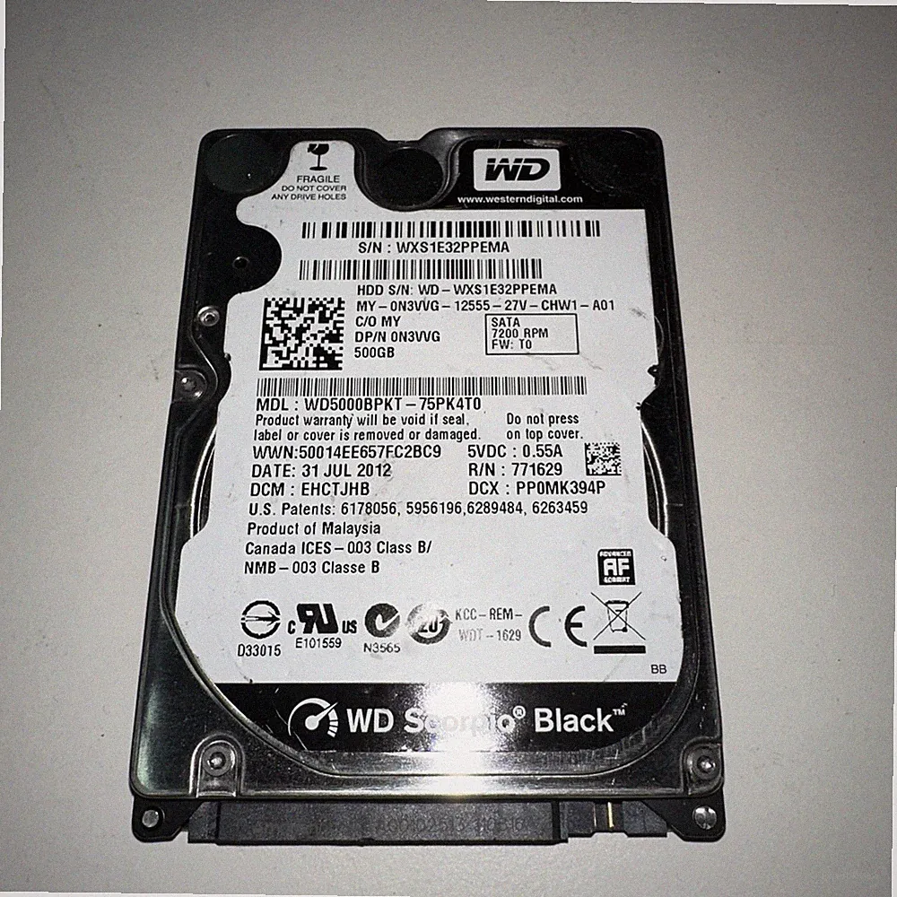 WD5000BPKT Western Digital Scorpio Black 500GB 2.5" Hard Drive 16MB Cache-Used