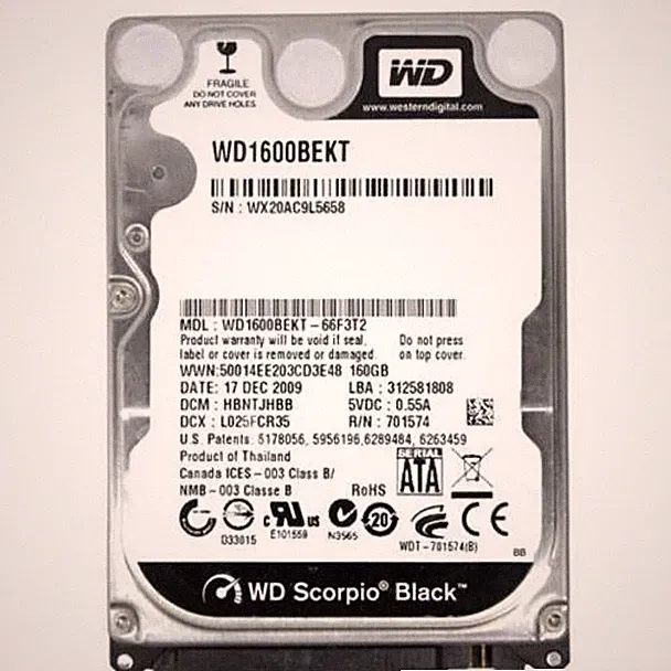 WESTERN DIGITAL 160 GB SATA LAPTOP HARD DRIVE WD1600BEKT or BEVT TESTED GOOD