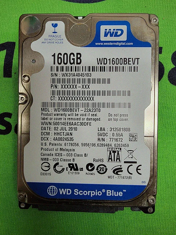 Western Digital Scorpio Blue 160GB Internal 5400RPM 2.5" WD1600BEVT HARD DRIVE