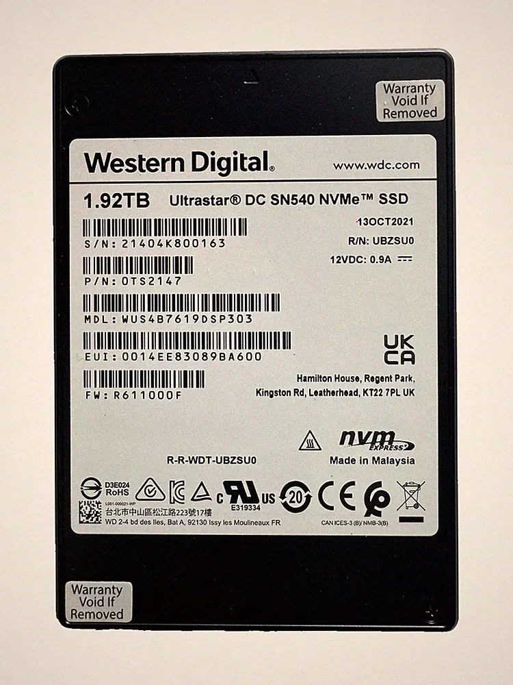 Western Digital UltraStar DC SN540 1.92TB 2.5'' U.2 PCIe 3.0 NVMe SSD/NEW-Bulk