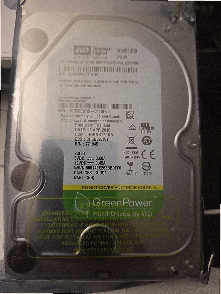 Western Digital WD AV WD20EURX 2 TB 3.5" SATA III NAS Hard Drive (Green Label)