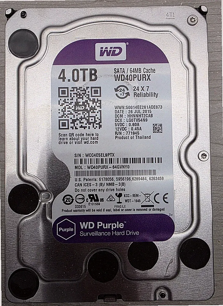 Western Digital WD40PURX-64GVNY0 Purple 4TB SATAlll Surveillance 3.5 Hard Drive