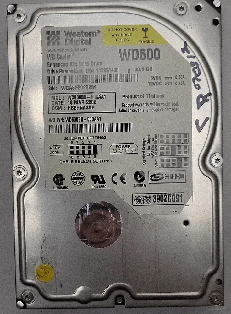 Western Digital WD600BB-00CAA1 HDD, 60 GB , IDE/ATA/ATAPI-5, 3.5"- Tested w/pics