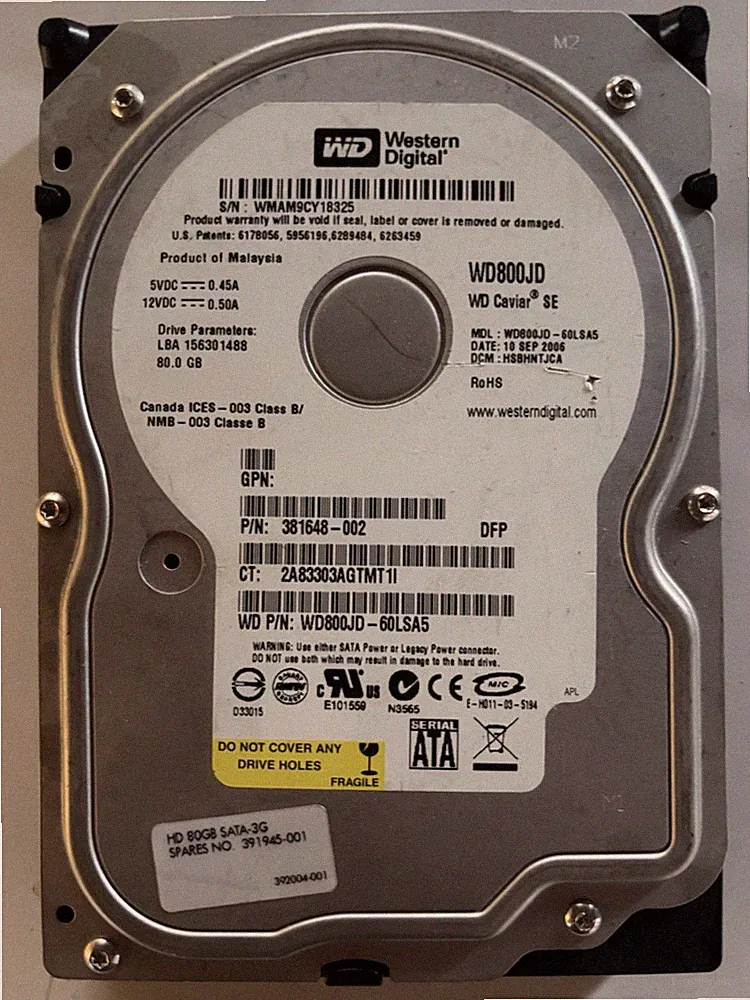 Western Digital WD800 WD800JD-75MSA3 Hard Drive 3.5" 80GB SATA