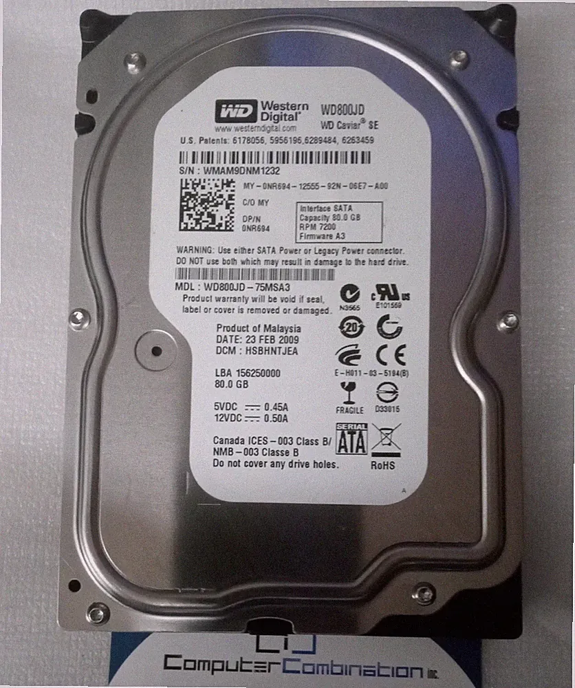 Western Digital WD800JD-75MSA3 80GB Hard Drive HDD SATA 3.5" FW A3