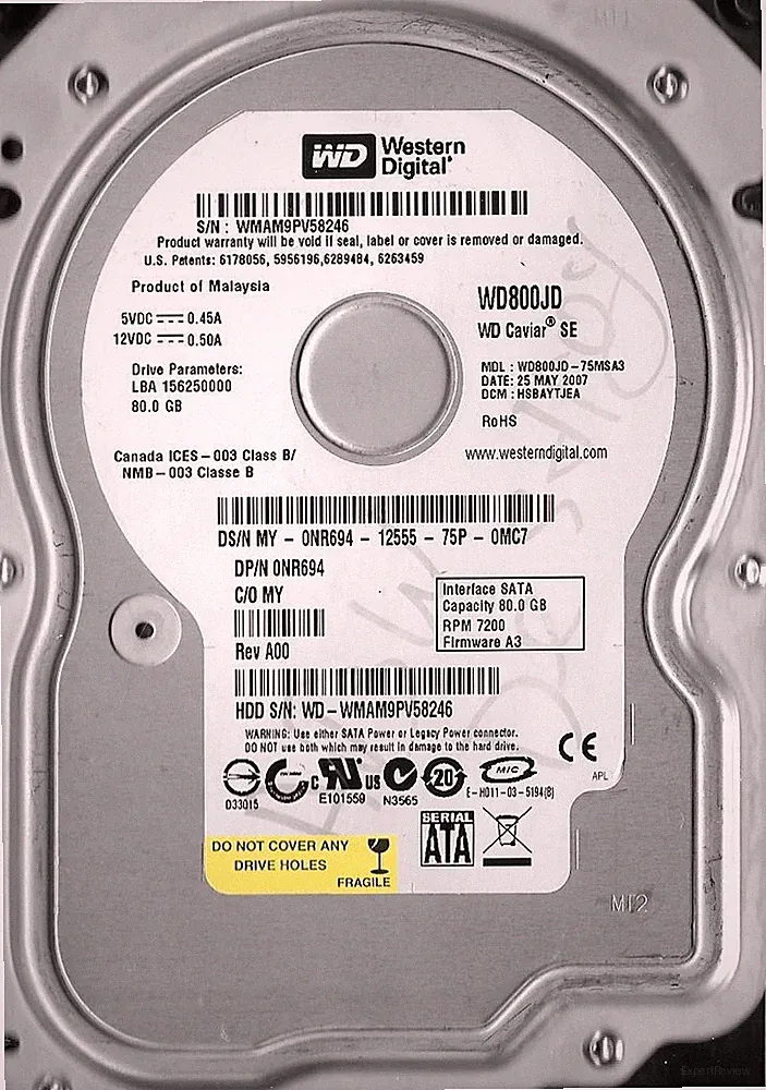 WESTERN DIGITAL WD800JD-75MSA3 80GB SATA HARD DRIVE DCM: HSBAYTJEA