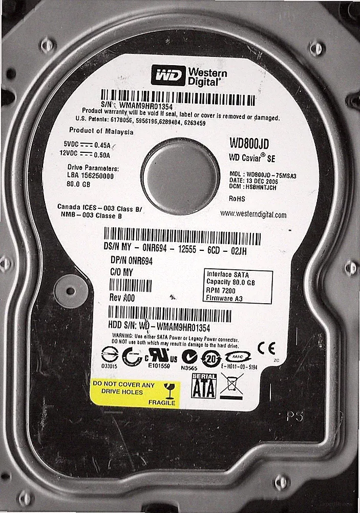 Western Digital WD800JD-75MSA3 80GB Sata Hard Drive DCM: HSBHNTJCH