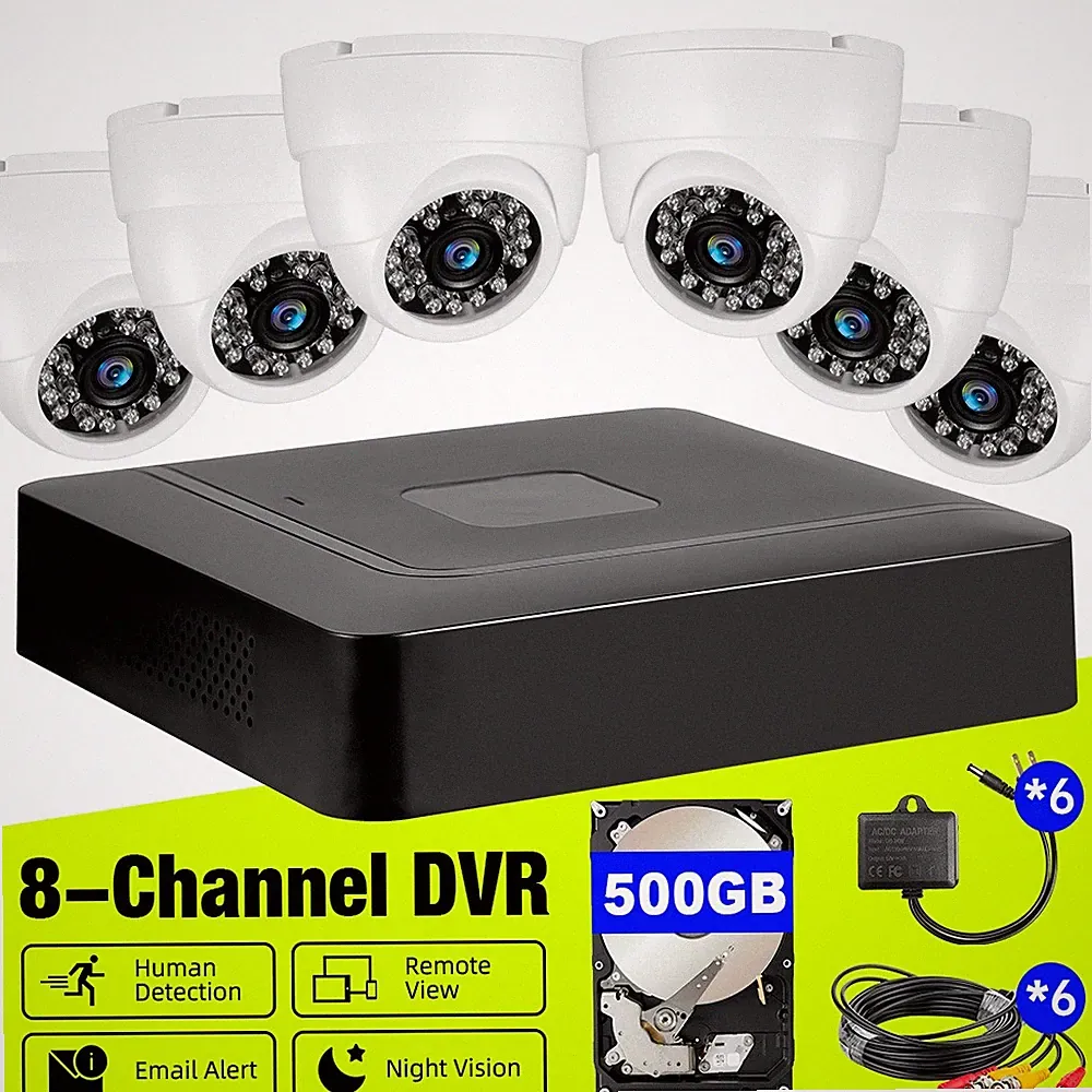 With 6pc Wired 5MP Camera Security System 8CH H.265+ DVR Recorder with 500G HDD
