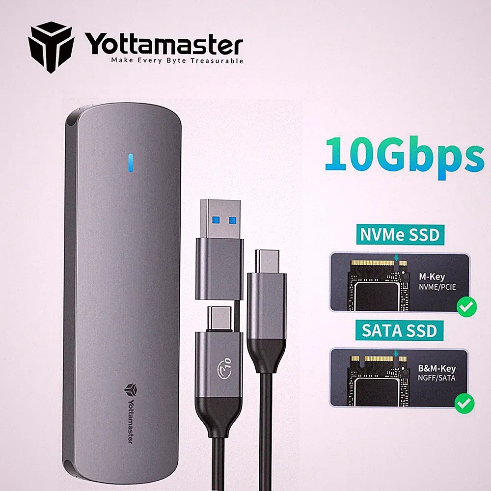 Yottamaster M.2 NGFF NVMe SATA SSD Hard Drive Enclosure Case USB3.2 Gen2 10 Gbps
