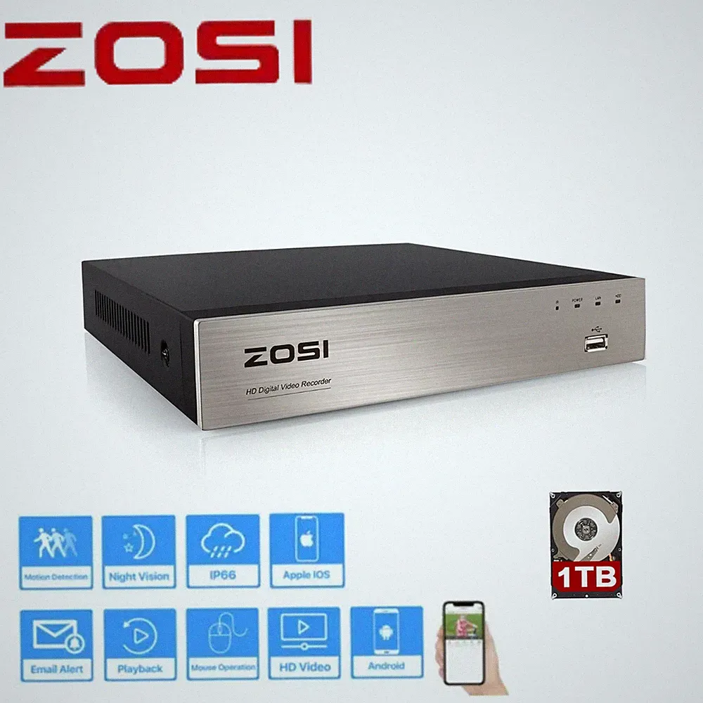 ZOSI 8 Channel H.265 5MP Lite DVR with Hard Drive 1TB for Security Camera System