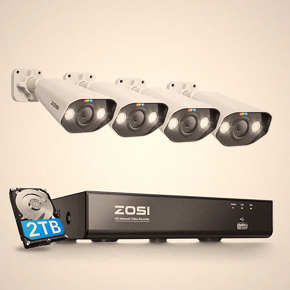 ZOSI C182 4K PoE Security System + 4K 8 Channel PoE NVR + 2TB Hard Drive